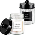 Amolliar Glass Apothecary Jars Qtip Holder w/Plastic Lids,Black 2pc