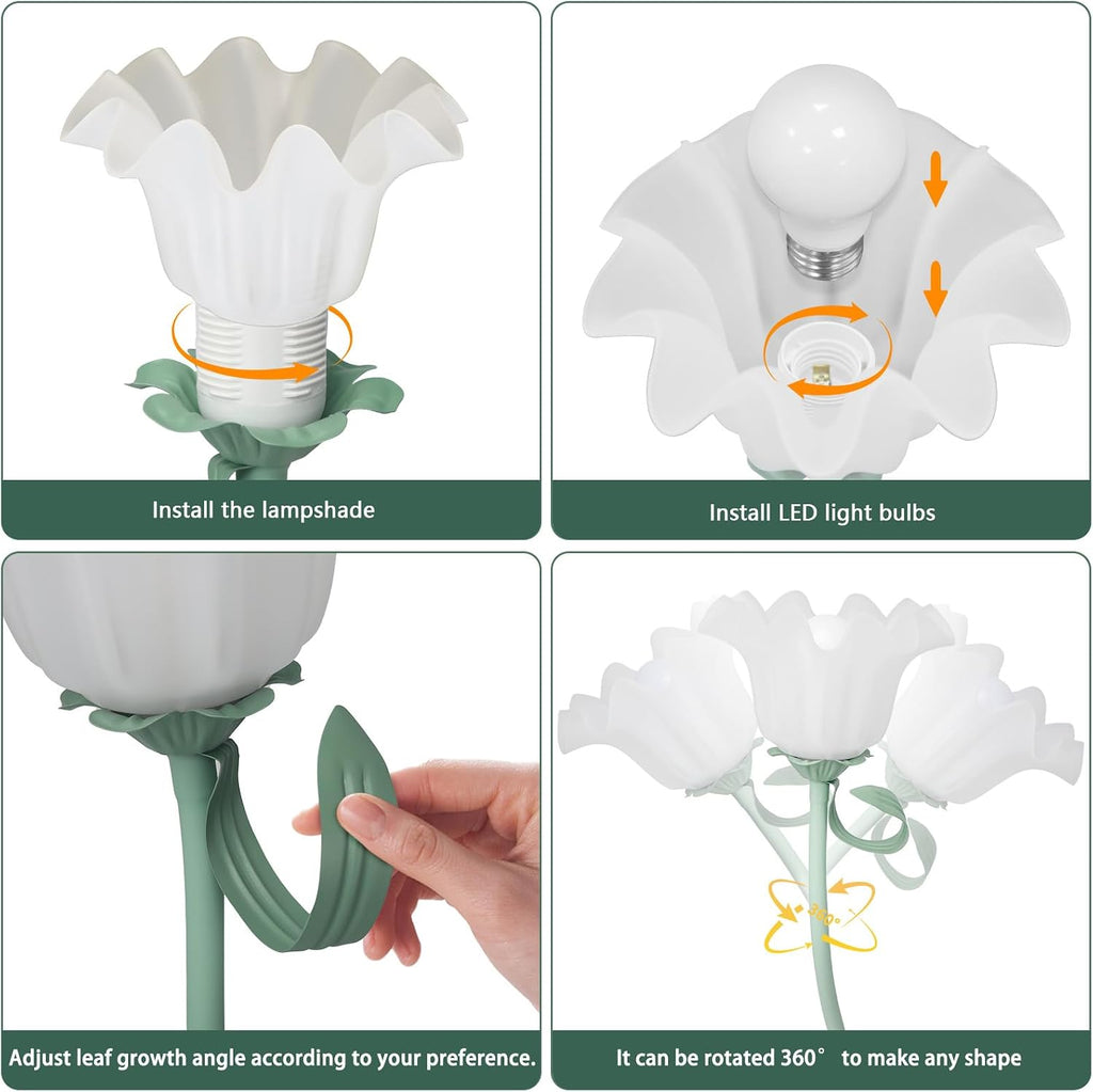 Flower Desk Lamp, LED Reading Light Flower Table Lamp, 3 Colors Flower Lamp for Girls Bedroom, Adjustable Flexible Lamp for Nightstand, Bedside Table Lamps for Bedroom, Living Room, Home Decor (Green)