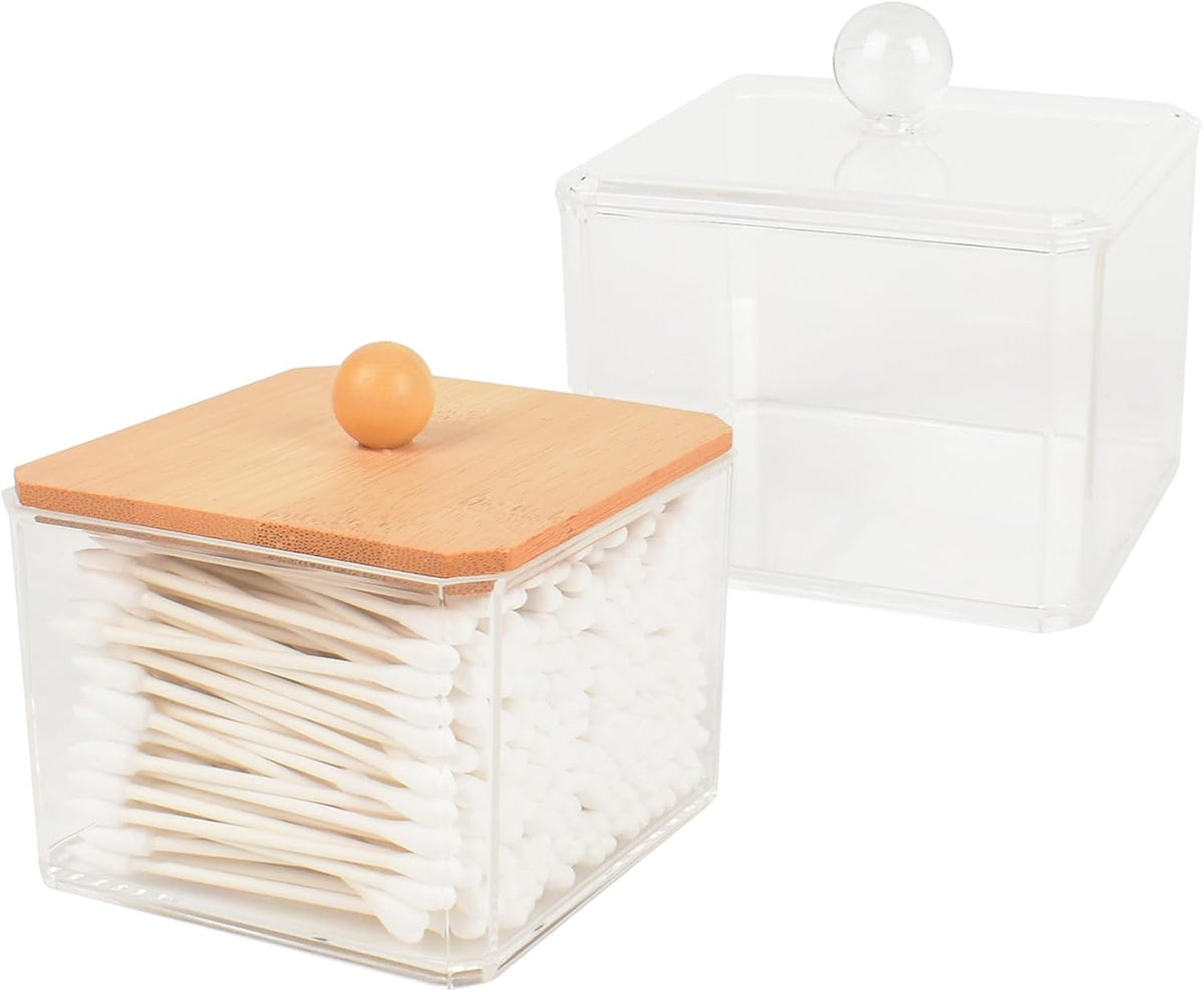 2 Pack Qtip Holder, Acrylic Bathroom Organizer Canister with Lid