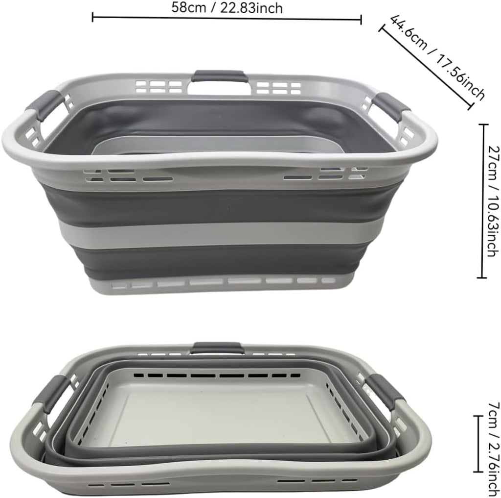 SAMMART 42L (11 Gallon) Collapsible Plastic Storage Basket - Foldable Pop Up Storage Container/Hamper - Portable Laundry Organizer - Space Saving (Grey, 42L (Style A))