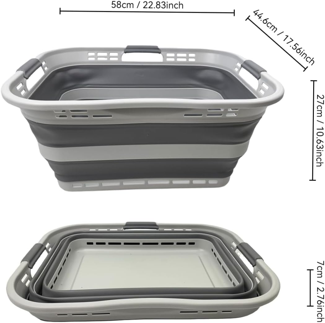 SAMMART 42L (11 Gallon) Collapsible Plastic Storage Basket - Foldable Pop Up Storage Container/Hamper - Portable Laundry Organizer - Space Saving (Grey, 42L (Style A))