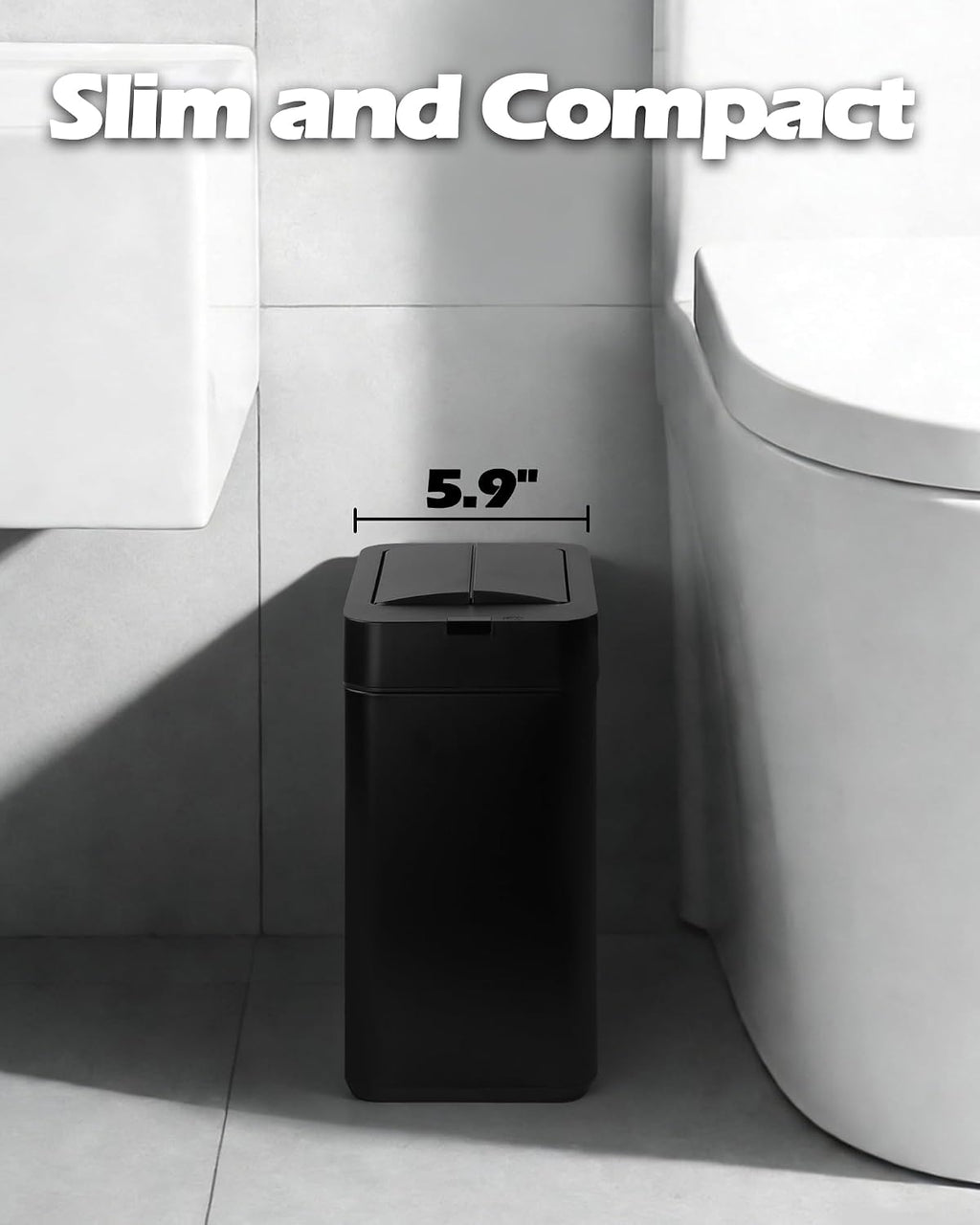 ELPHECO Slim Bathroom Trash Can with Lid 2.6 Gallon Smart Trash Can Black