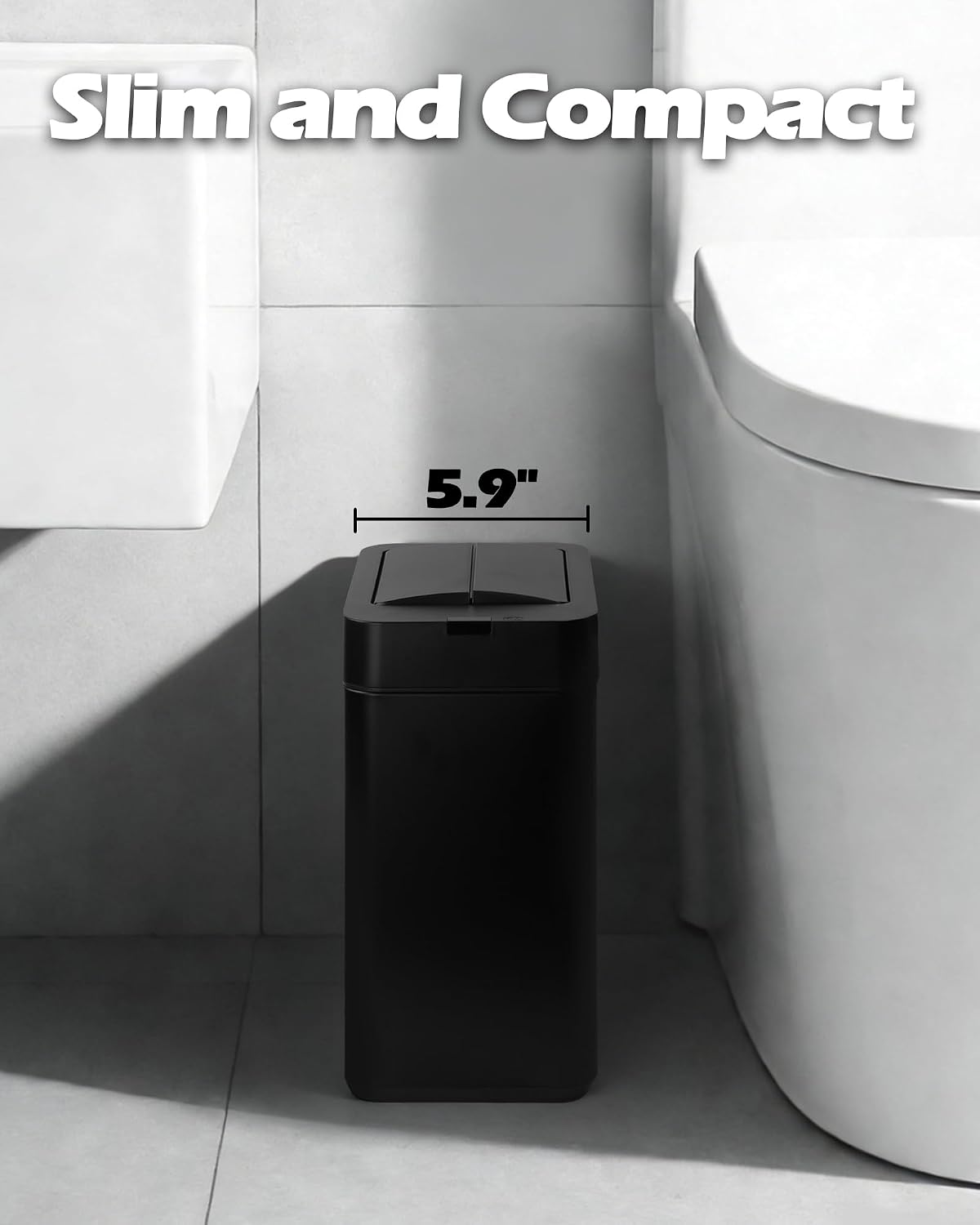 ELPHECO Slim Bathroom Trash Can with Lid 2.6 Gallon Smart Trash Can Black