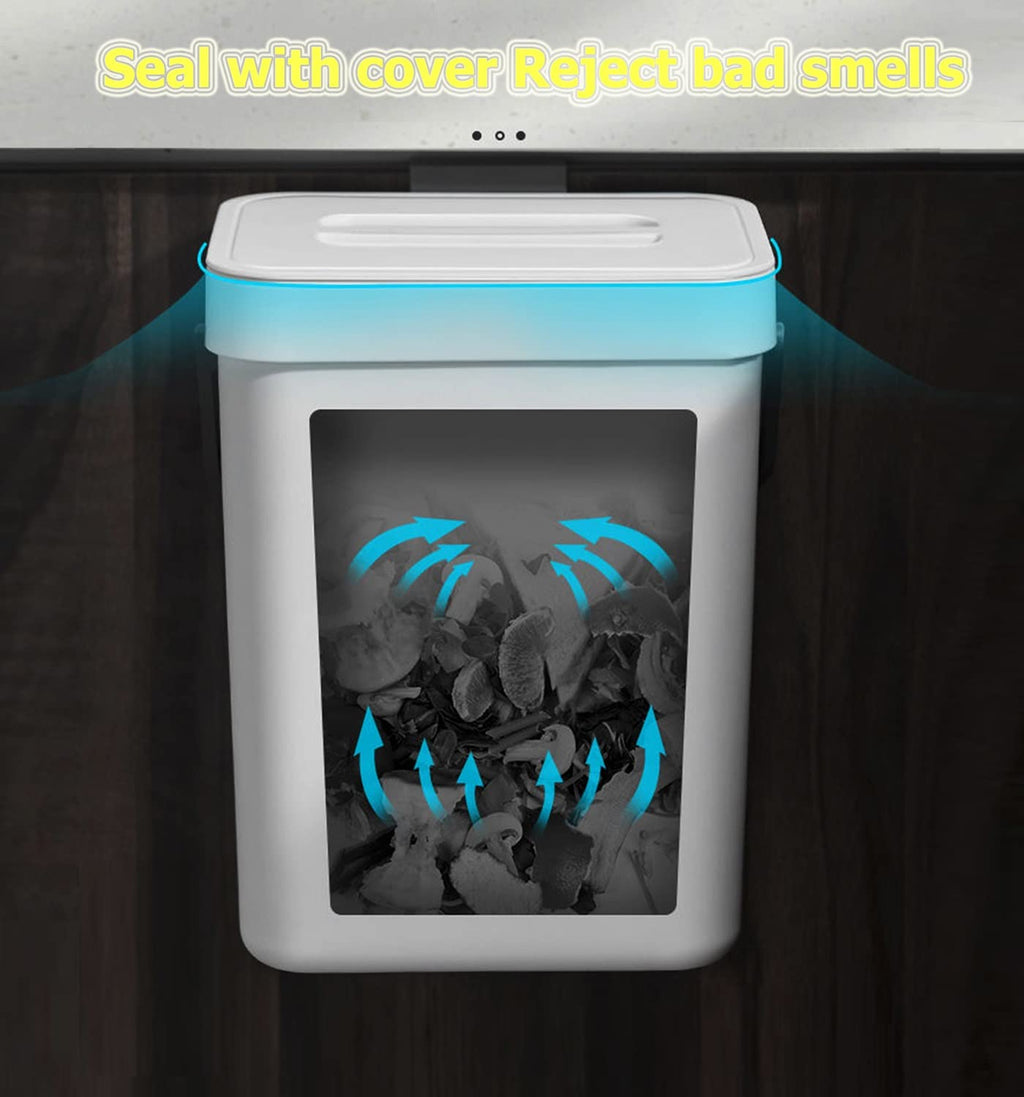 Small Trash Can with Lid Mini Kitchen Hanging Trash Can Tightly Sealed Odor Free, Small Countertop Compost Bin for Scraps from Daily Cooking, Mountable Trash Bin for Kitchen Counter, 5L/1.3 White