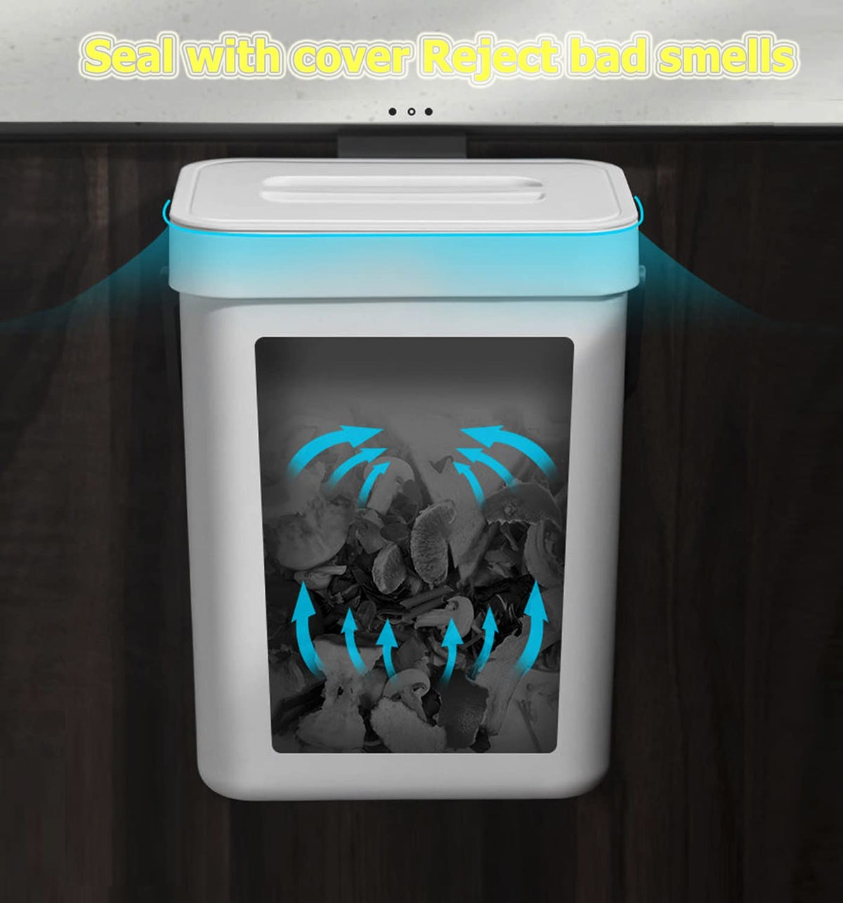 Small Trash Can with Lid Mini Kitchen Hanging Trash Can Tightly Sealed Odor Free, Small Countertop Compost Bin for Scraps from Daily Cooking, Mountable Trash Bin for Kitchen Counter, 5L/1.3 White