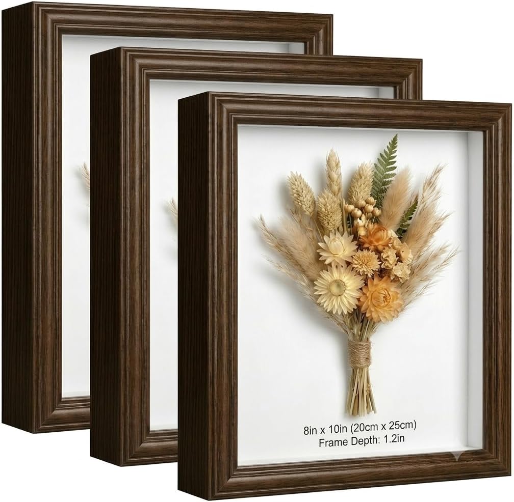 8x10 Shadow Box Frame with Shatter-Resistant Glass - 1.2" Deep ,3 Pcs
