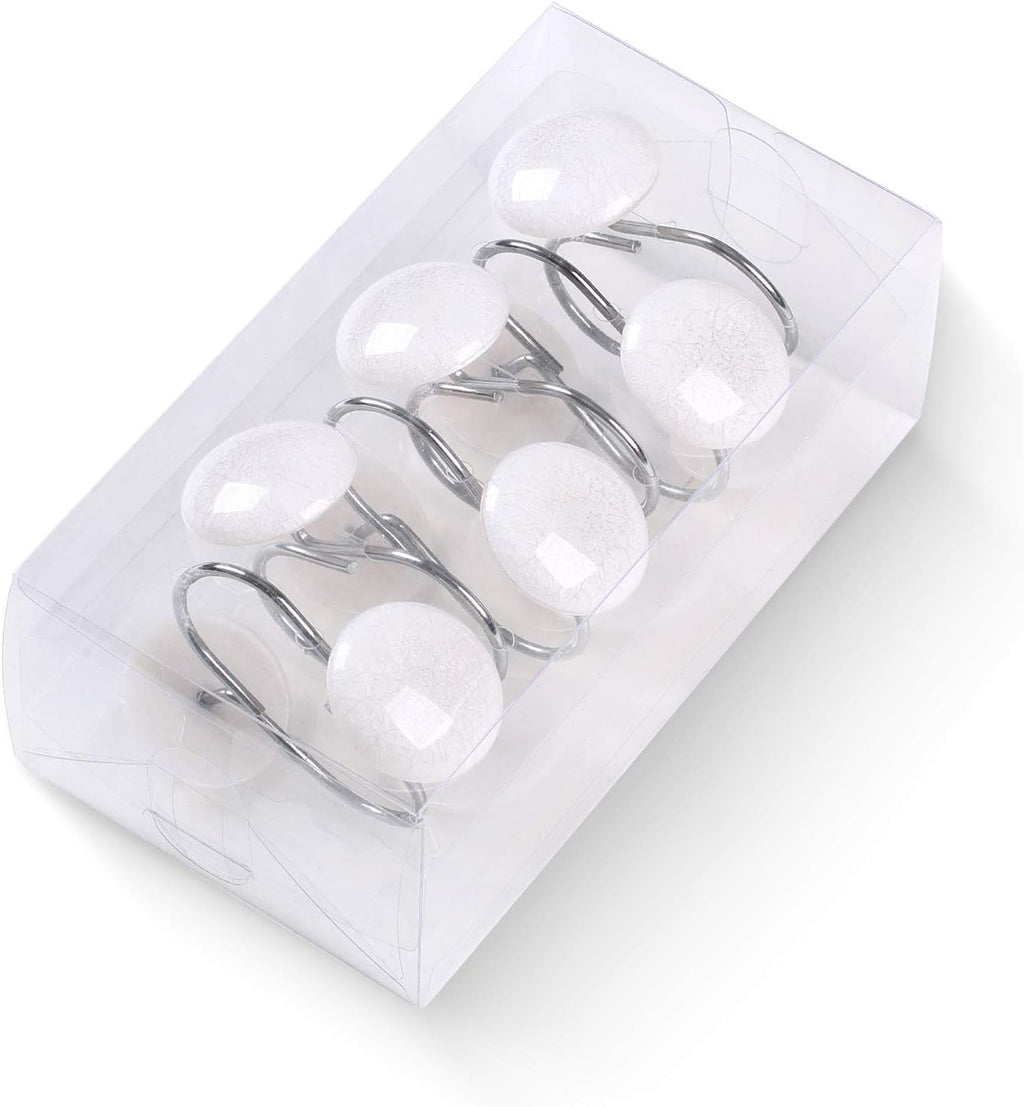 "CHICTIE OFF White Marble Shower Curtain Hooks Rings, Set of 12 Crack Stone Decorative Shower Curtain Hooks, Anti-Rust Shower Rings for Bathroom Curtains Rods ".