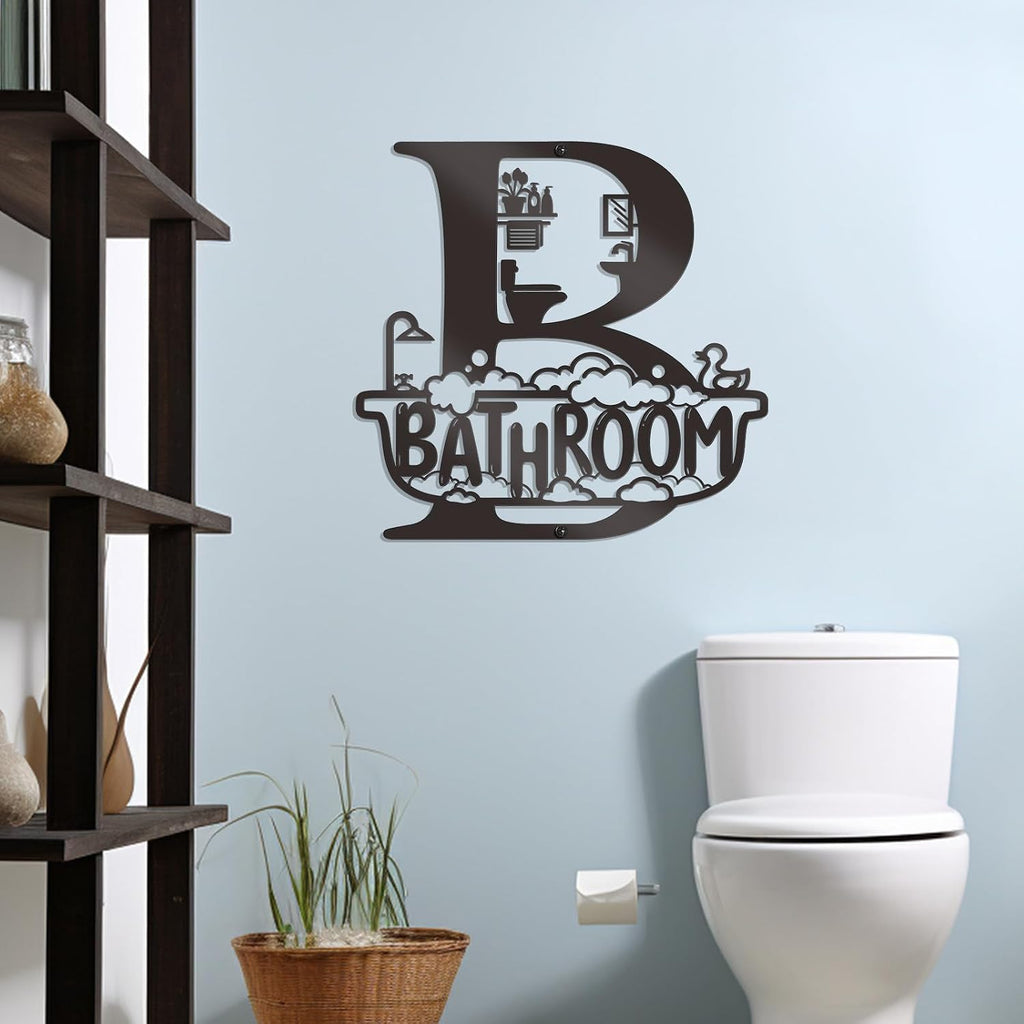 Bnesi Black Bathroom Wall Decoration, Modern Metal Bath Decor Wall Art Sign