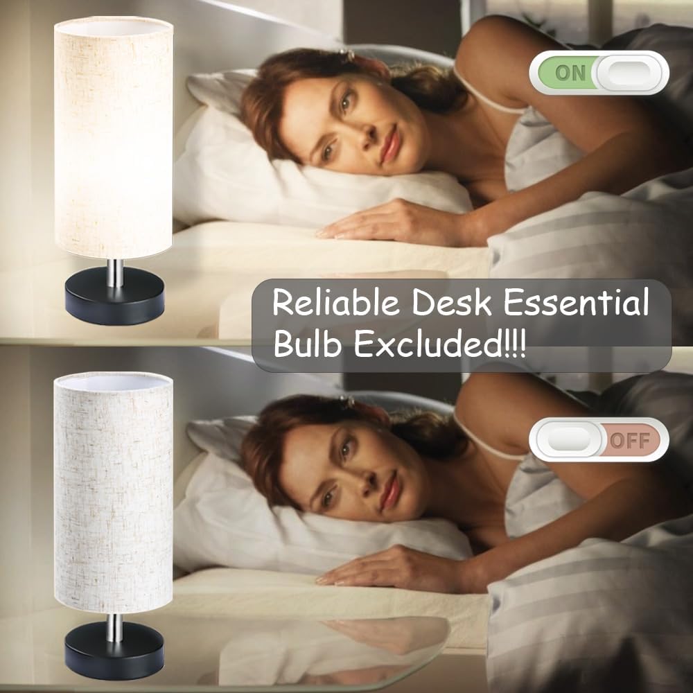 Bedside Table Lamps, Table Lamp for Bedroom, Lamps for Night Stands with Linen Lampshades, Small Table Lamp for Living Room, Office (Bulb Excluded)