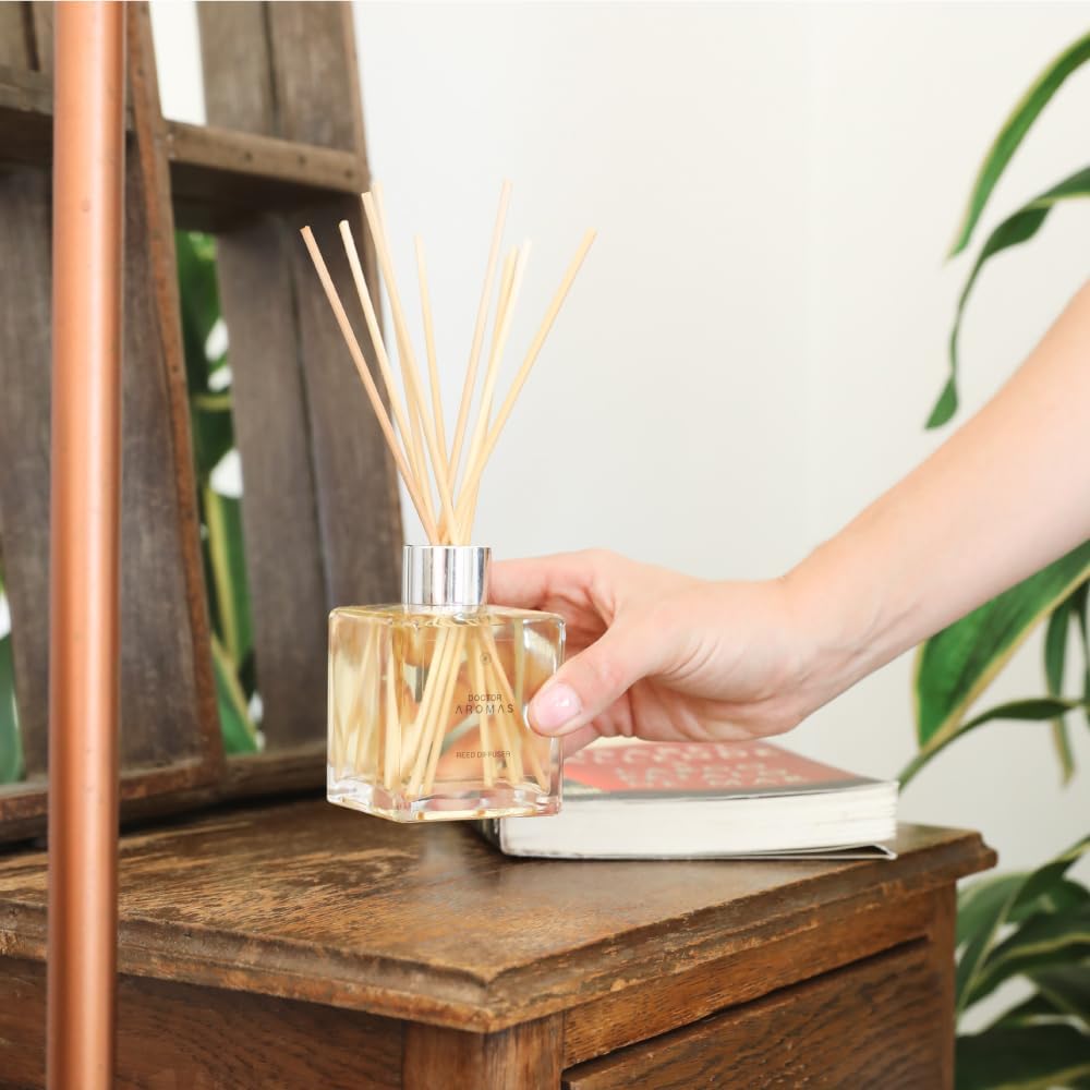 Doctor Aromas Premium Reed Diffuser Diffuser Glass Jar Set Elegant Scent for Home, Room or Bathroom and Fresh Air Scent Lasting Home Fragrance Over 90 Days (Pack of 1, Promise)