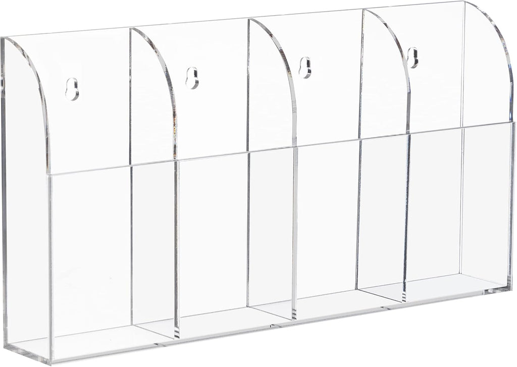 HBlife Acrylic Remote Holder Organizer, Clear TV Remote Control Wall Mount Caddy for Bedside, 4 Compartments