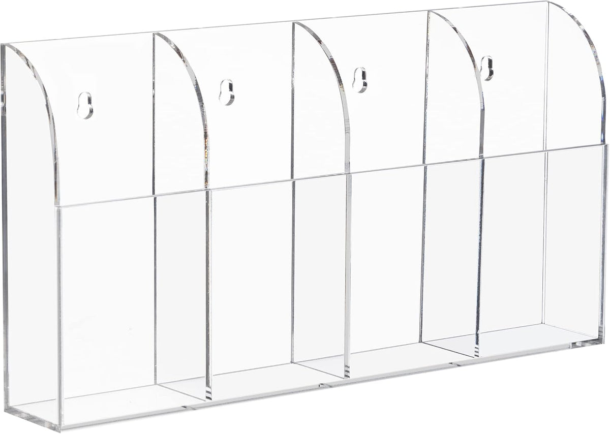 HBlife Acrylic Remote Holder Organizer, Clear TV Remote Control Wall Mount Caddy for Bedside, 4 Compartments