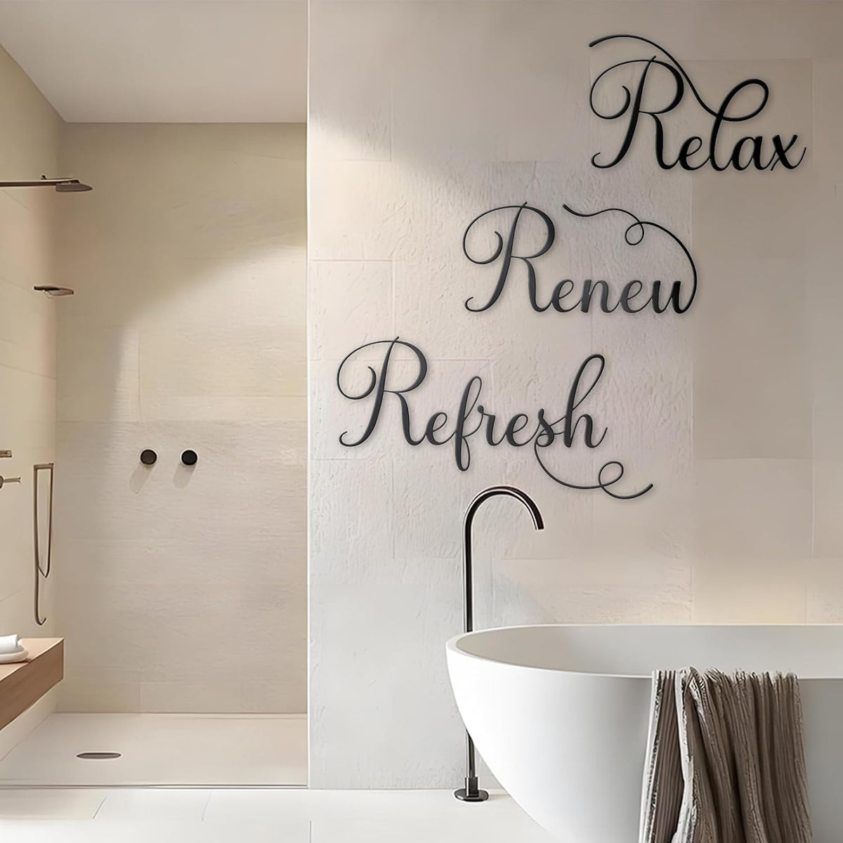 Zzbakress 3 Pcs Relax Refresh Renew Metal Wall Art Black Bathroom Decor Wall Art Metal Decorative Wall Art Farmhouse Wall Decor for Living Room Bedroom Bathroom (Elegant)