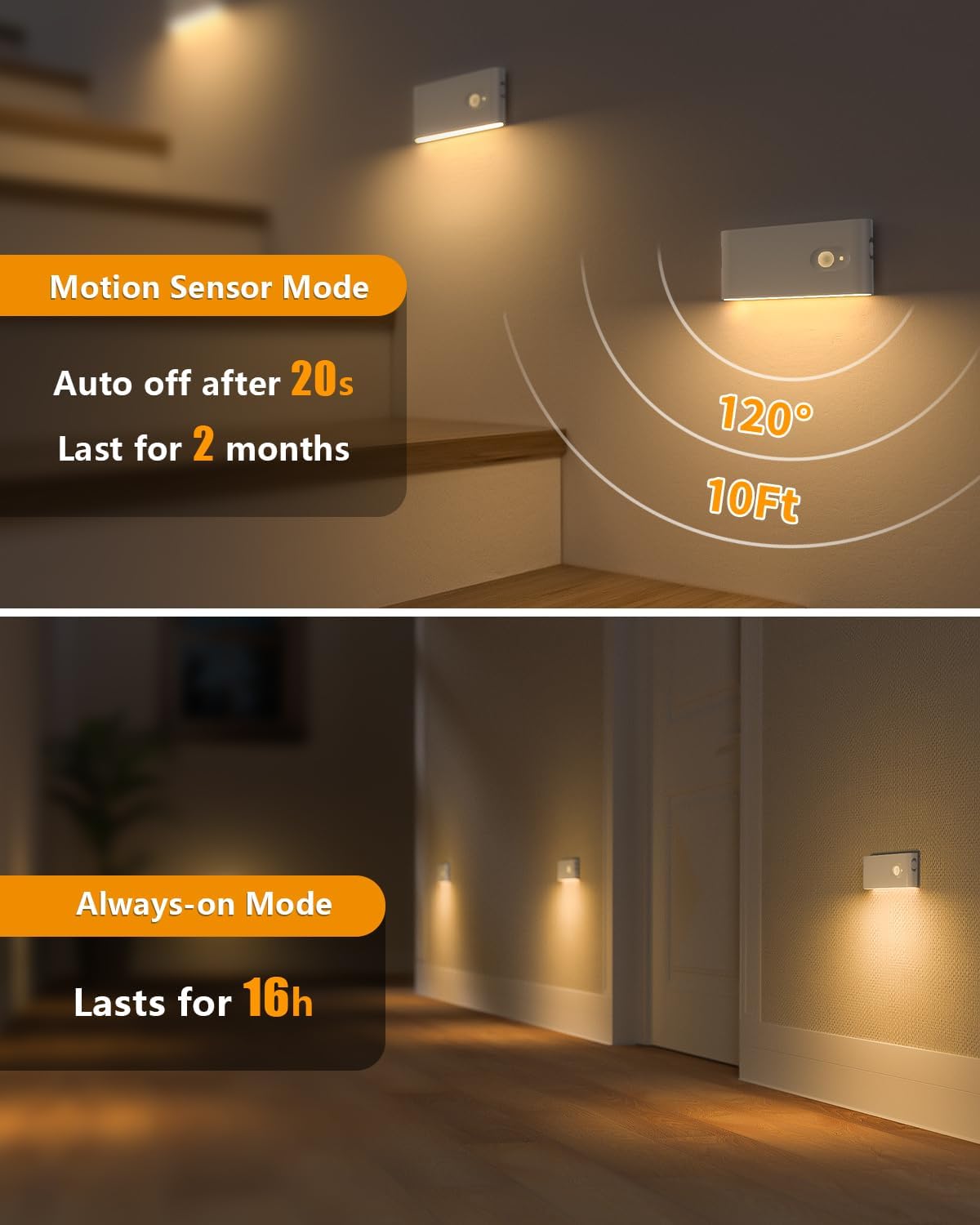 WILLED Motion Sensor Night Light, Rechargeable Stair Lights Indoor, Warm White Motion Sensor Light Indoor, Battery Operated Night Light for Hallway, Stairway, Bathroom, Bedroom, Kitchen, 3 Pack