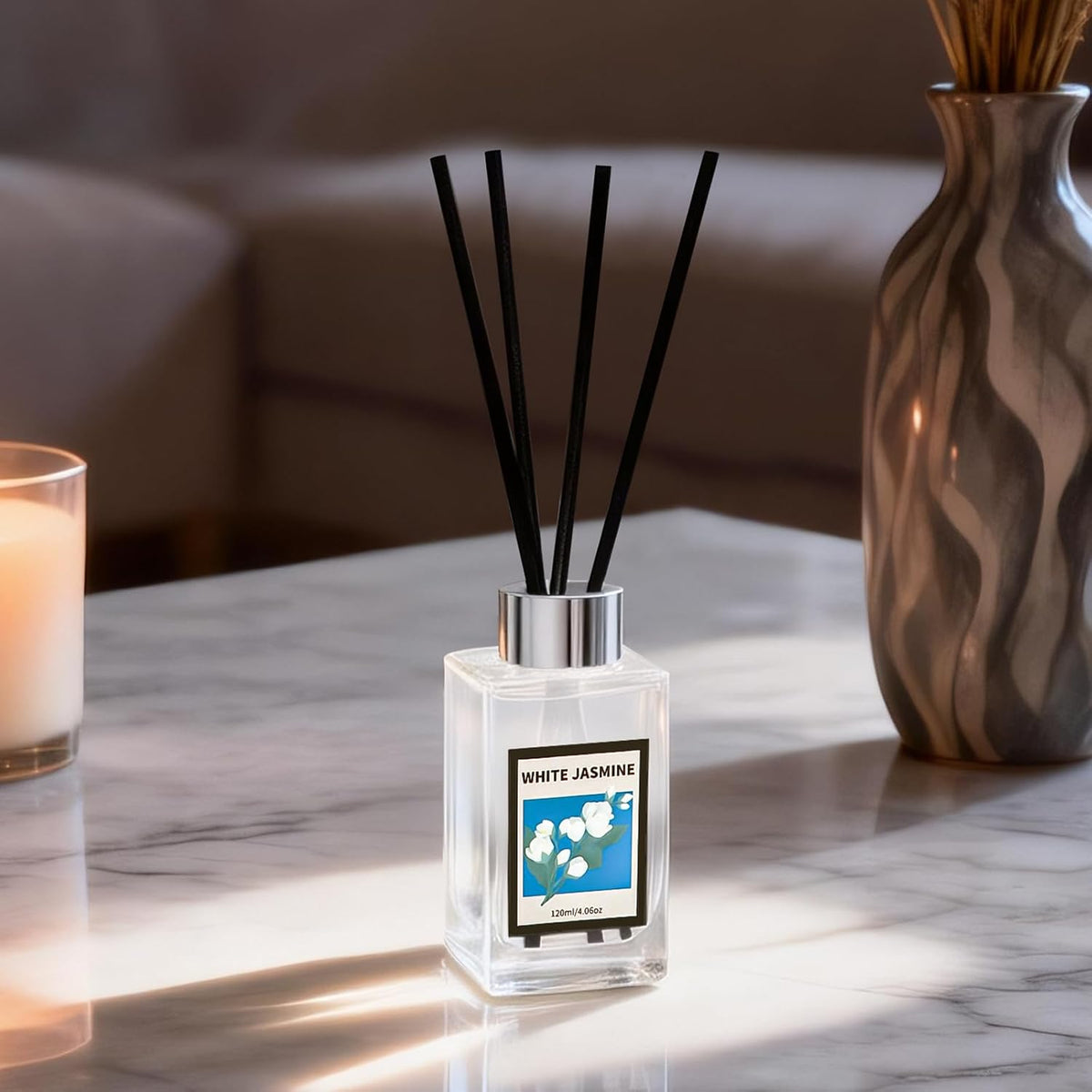 4.06 oz Reed Diffuser Set White Jasmine Air Freshener for Home