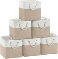 11x11 Inch Cube Storage Bins, 6 Pack Collapsible Fabric Storage Cubes with Rope Handles, Waterproof Foldable Storage Baskets for Cube Shelves, Closet, Clothes, Toys, Books, White & Beige Gold