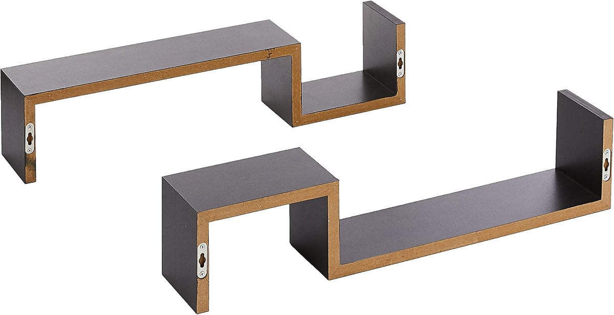 Greenco Set of 2 Decorative S Wall Mounted Floating Shelves- Espresso Finish (Espresso)