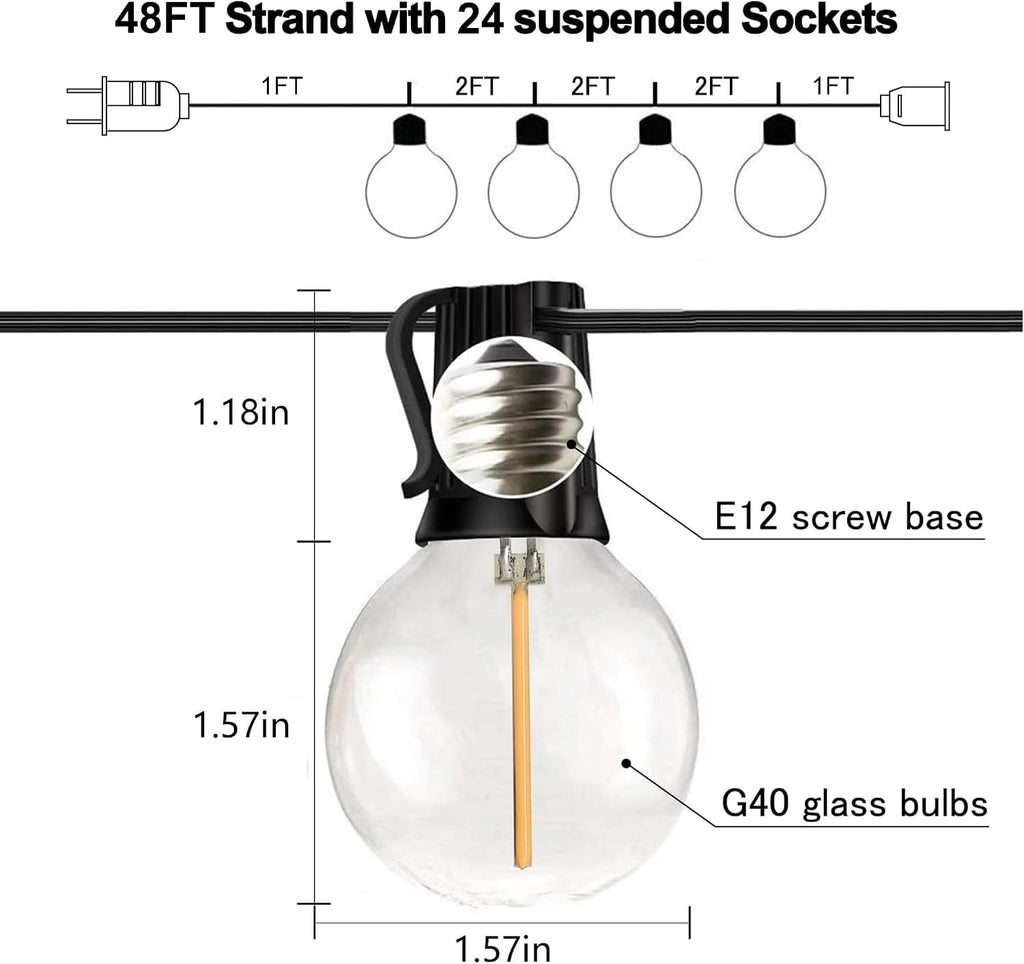Banord 50FT Outdoor String Lights, Shatterproof Patio Lights with 26 Bulbs