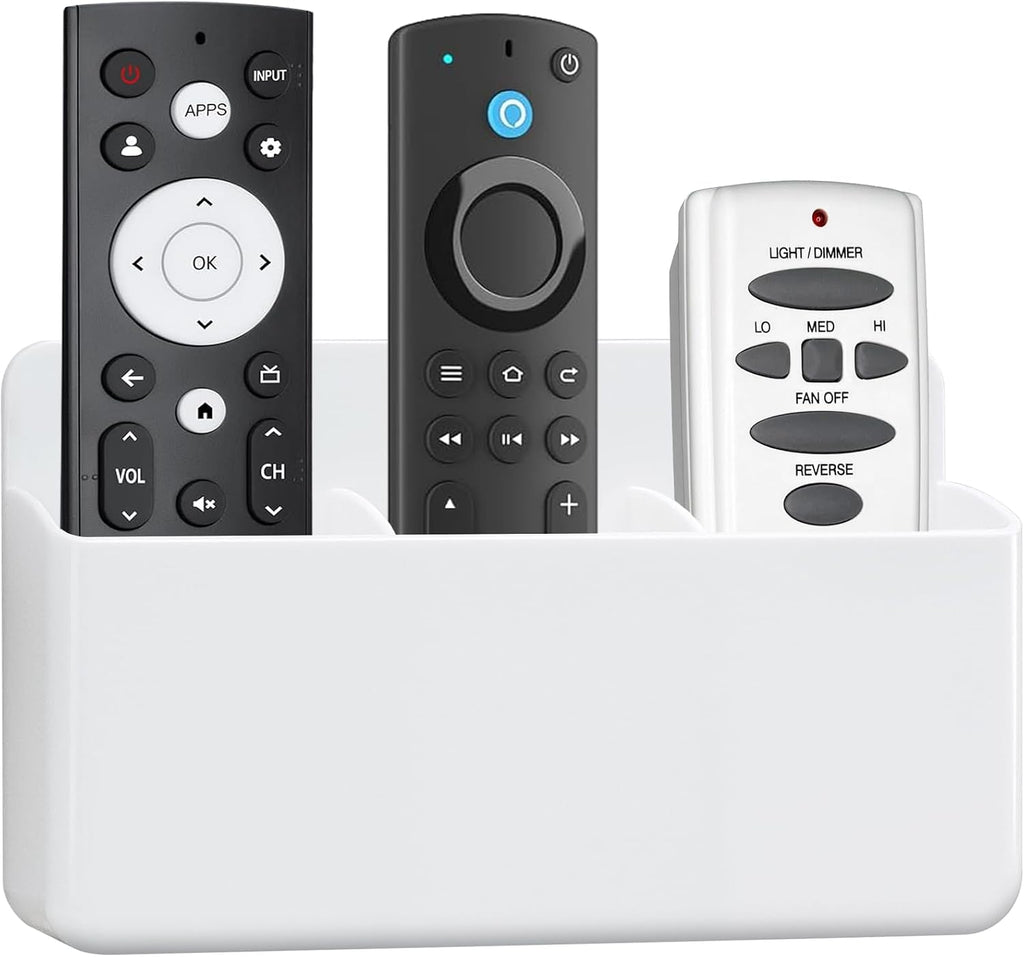 3 Slot Remote Control Holder, TV Remote Holder Wall Pen Storage Accessories for Home Office School (White)