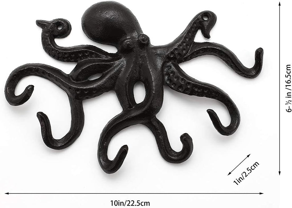 Octopus Coat Hook, Wall Mounted Key Holder, 2Pcs, Black