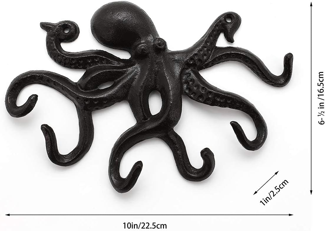 Octopus Coat Hook, Wall Mounted Key Holder, 2Pcs, Black