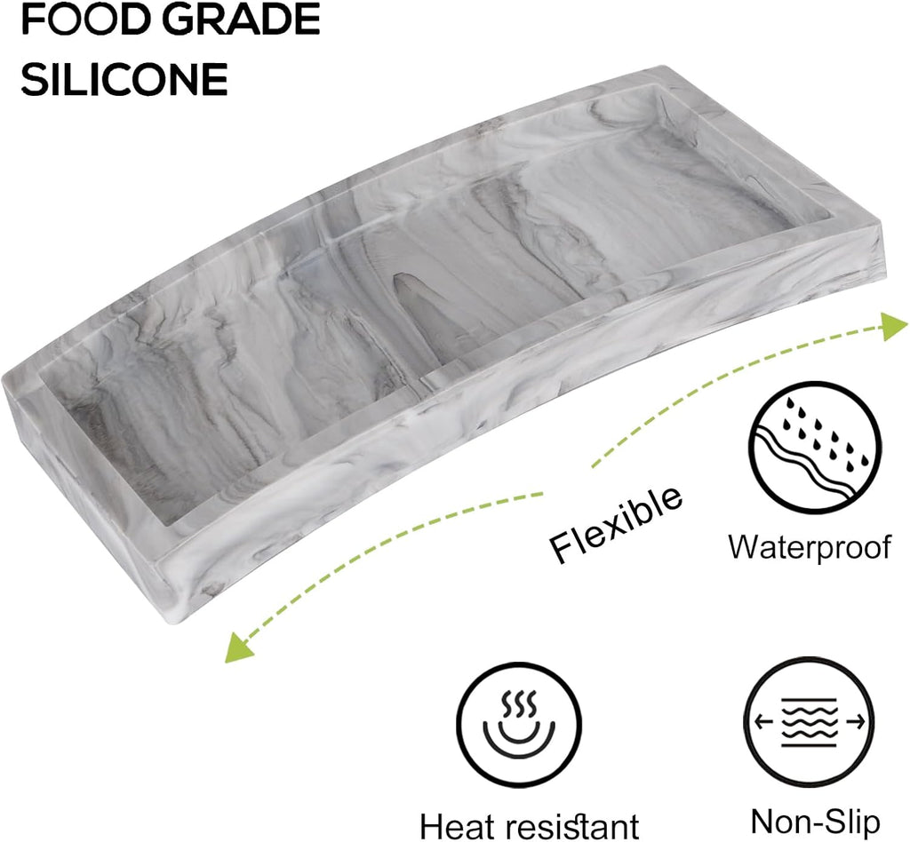 Silicone Bathroom Vanity Tray Dish Soap Holder Sink Organizer, Marble Grey
