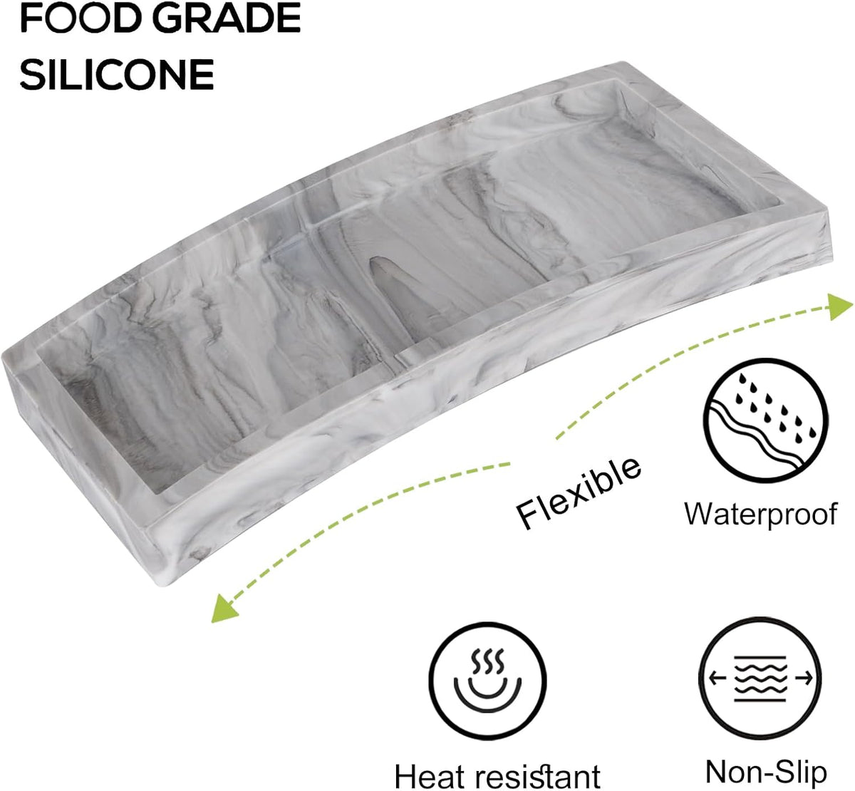 Silicone Bathroom Vanity Tray Dish Soap Holder Sink Organizer, Marble Grey