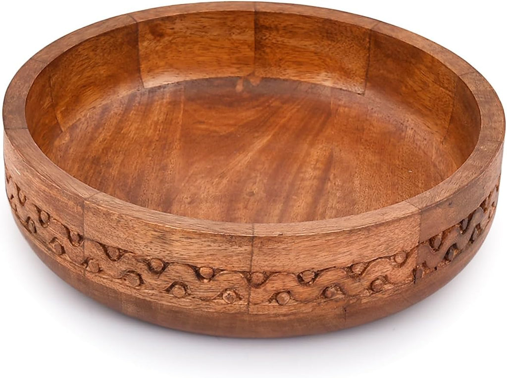 Kimona Fruit Bowl Wooden Bowls for Food, Fruits, Salad, or Popcorn for Dining Table Center, Living Room, Kitchen Décor (10" X 10" X 2.5")