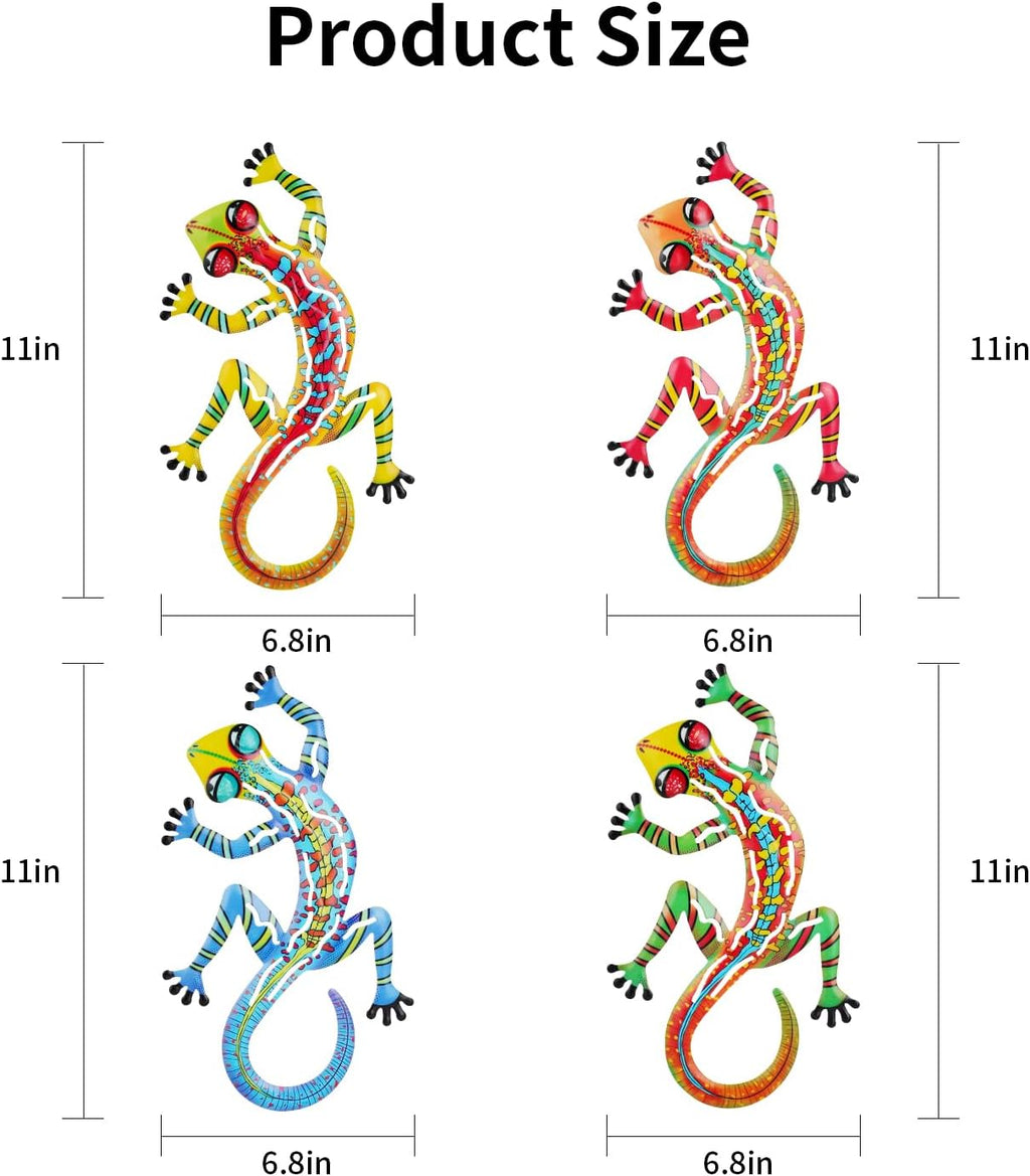 Junware 4 Pcs Metal Gecko Wall Art Outdoor Decor Metal Lizards Wall Decor Lizard 6.9 * 11 Inch Suitable for Hanging in Yard Garden Patio Fence Home, Idea Gifts for Mom Father Friends