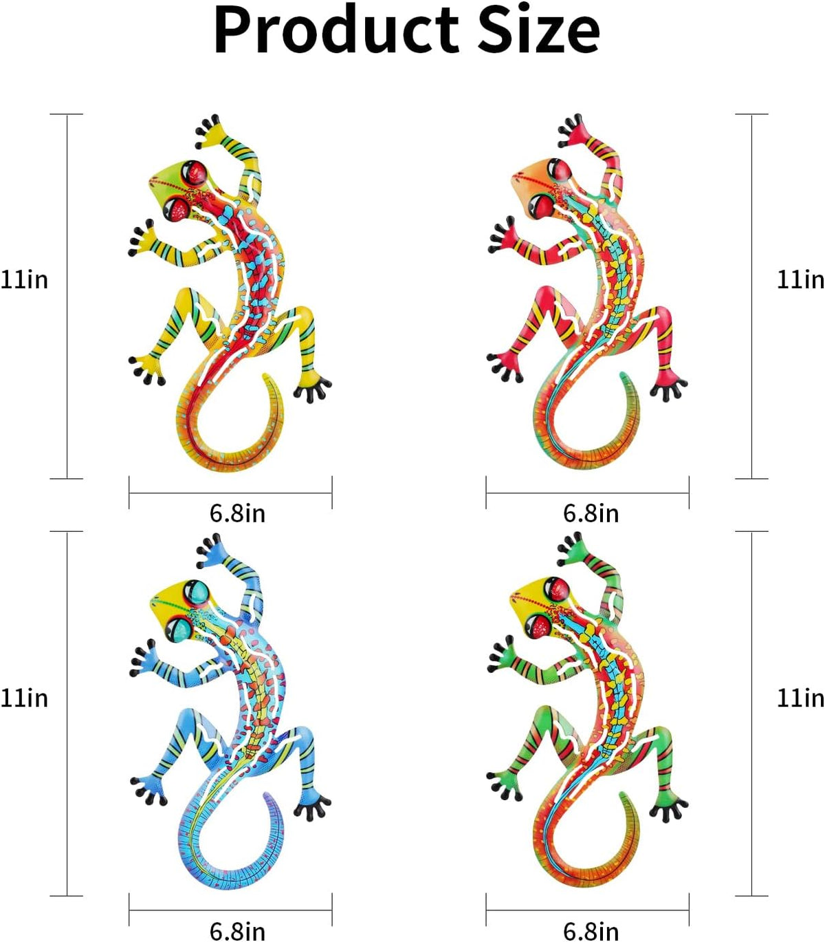 Junware 4 Pcs Metal Gecko Wall Art Outdoor Decor Metal Lizards Wall Decor Lizard 6.9 * 11 Inch Suitable for Hanging in Yard Garden Patio Fence Home, Idea Gifts for Mom Father Friends