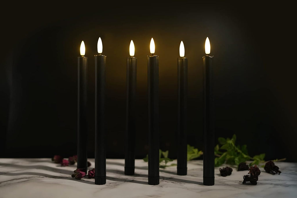 Halloween Decorations, Black Flameless Taper Candles with Remote, Set of 6