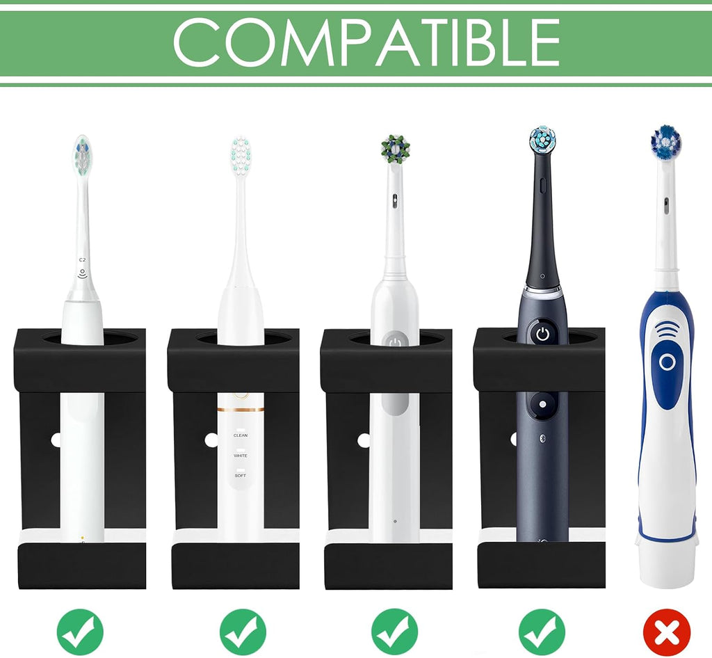 Adorila Electric Toothbrush Holder Wall Mount, 4 Slot Metal Stand, Black