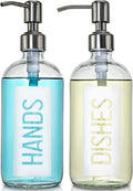 JASAI 2Pack 18OZ Glass Soap Dispenser with Hands & Dishes Printed Label.