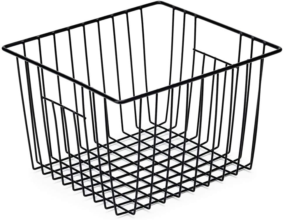 SANNO Freezer Baskets Wire Storage Basket, Metal Household Storage Organizer Baskets Bin for Pantry, Shelf, Freezer, Kitchen Cabinet, Bathroom Black