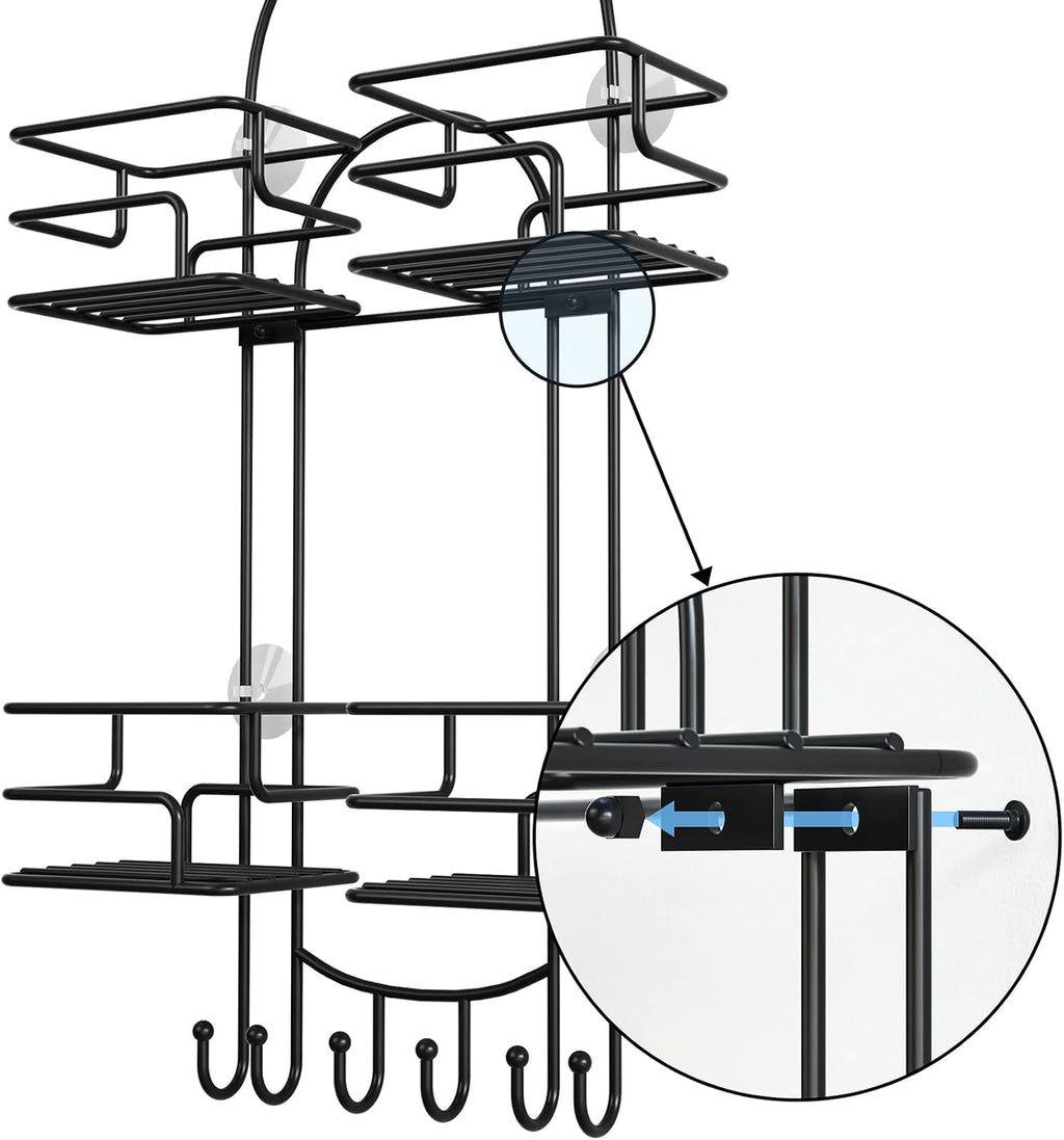 SRIWATANA Shower Caddy Hanging, Shower Organizer with Razor Hooks, Black
