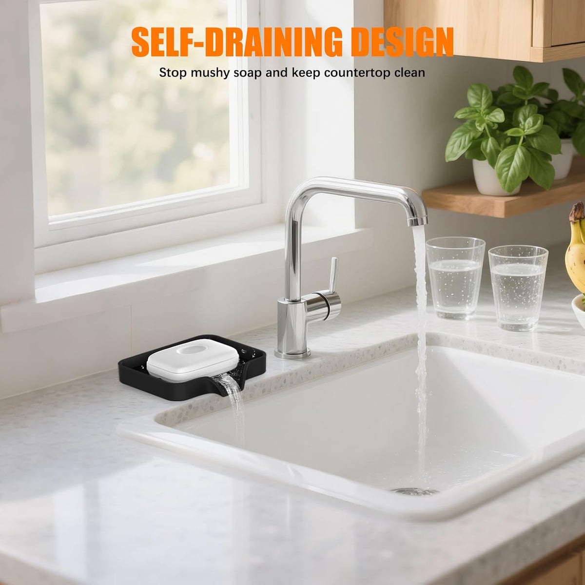 2 Pack Silicone Soap Dish, Self Draining Soap Dish Black&Beige