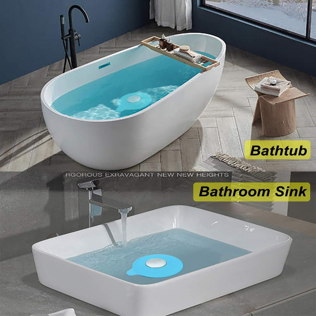 Seatery 2PCS Bathtub Stopper Hair Catcher Kit, Bathtub Drain Strainer, Tub Stopper Plug Cover, Sink Filter, Silicone Drain Stopper for Bathroom, Laundry (Blue)