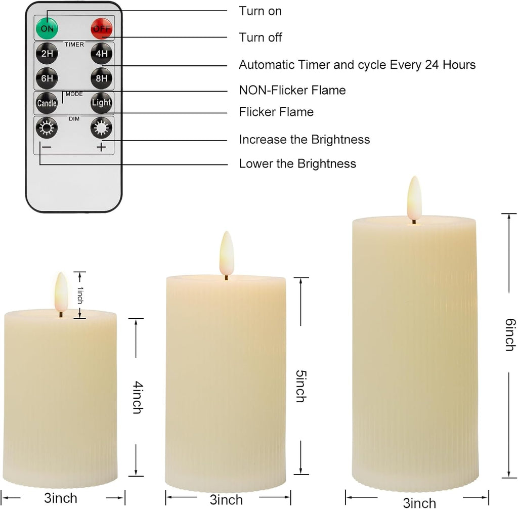 Battery Operated Candles with Remote, LED Flameless Wavy Pillar Candles