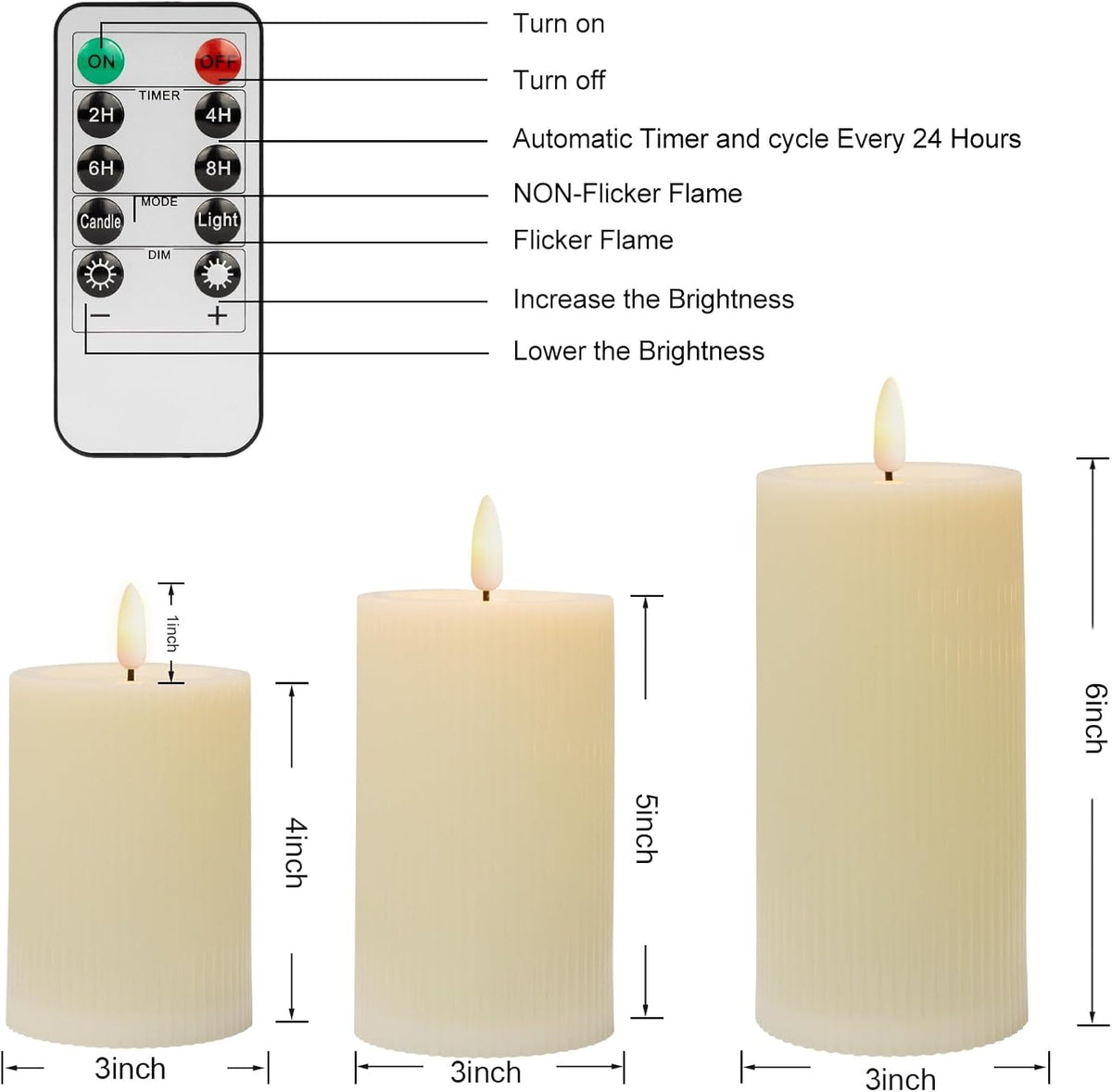 Battery Operated Candles with Remote, LED Flameless Wavy Pillar Candles