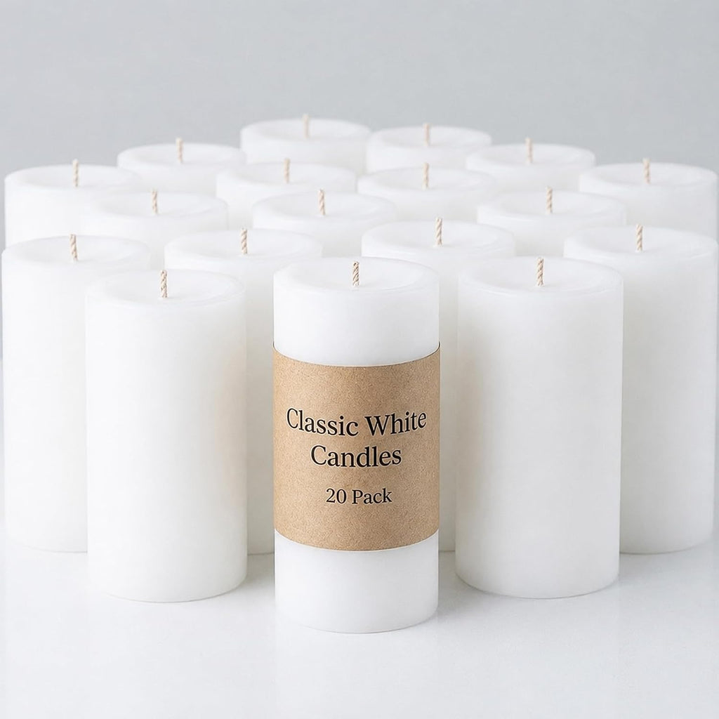 Pillar Candles White 20 Pack, 2x4 Inch Unscented Bulk