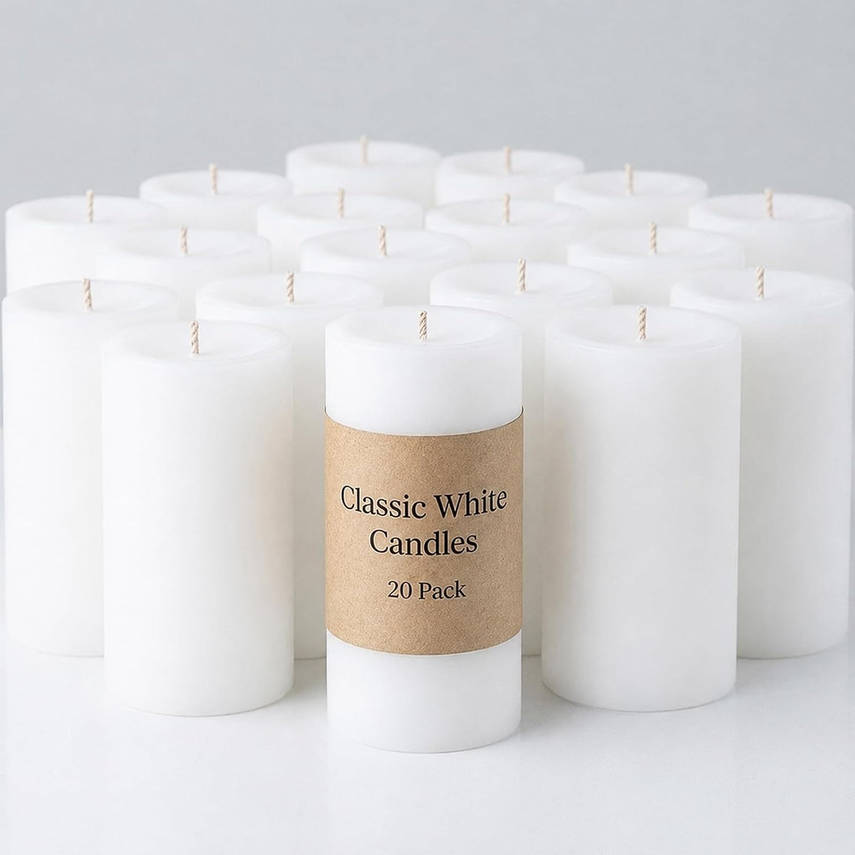 Pillar Candles White 20 Pack, 2x4 Inch Unscented Bulk