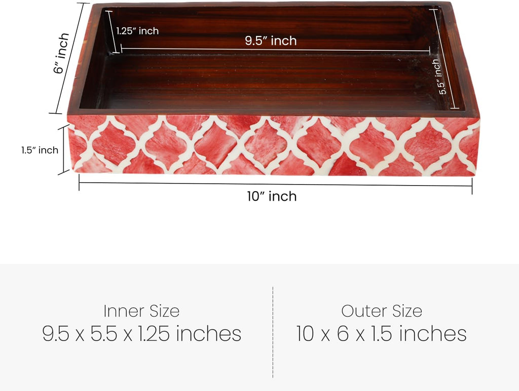 HANDICRAFTS HOME Handmade Moroccan Pattern 10x6 Towel Tray - Small Bathroom Tray, Guest Towel Holder, Decorative Napkin Holder, Bathroom Countertop Storage, Kitchen Hand Towel Holder Moroccan Red