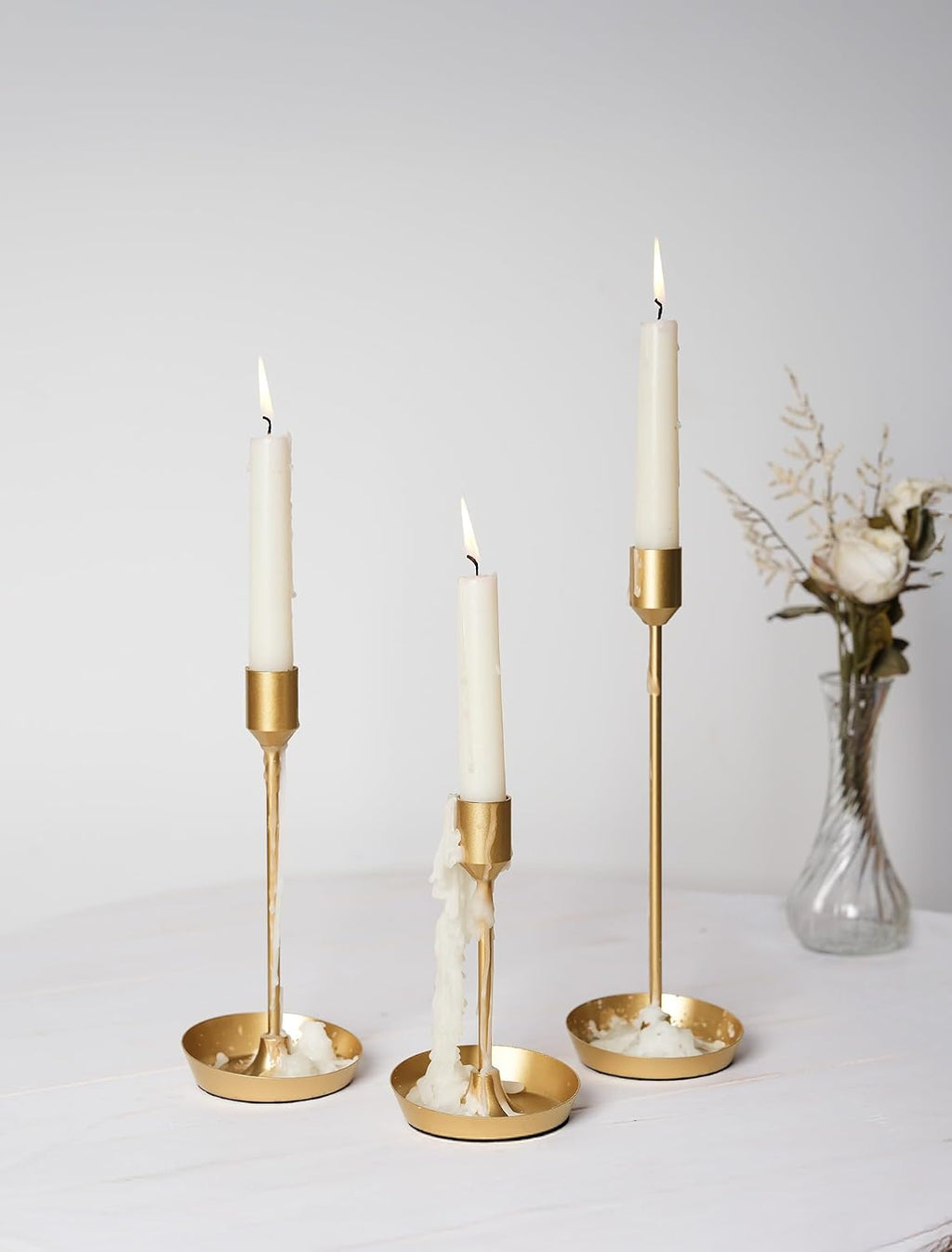 NUPTIO Taper Candle Holders for Centerpiece: Matte Gold Candlestick Holder