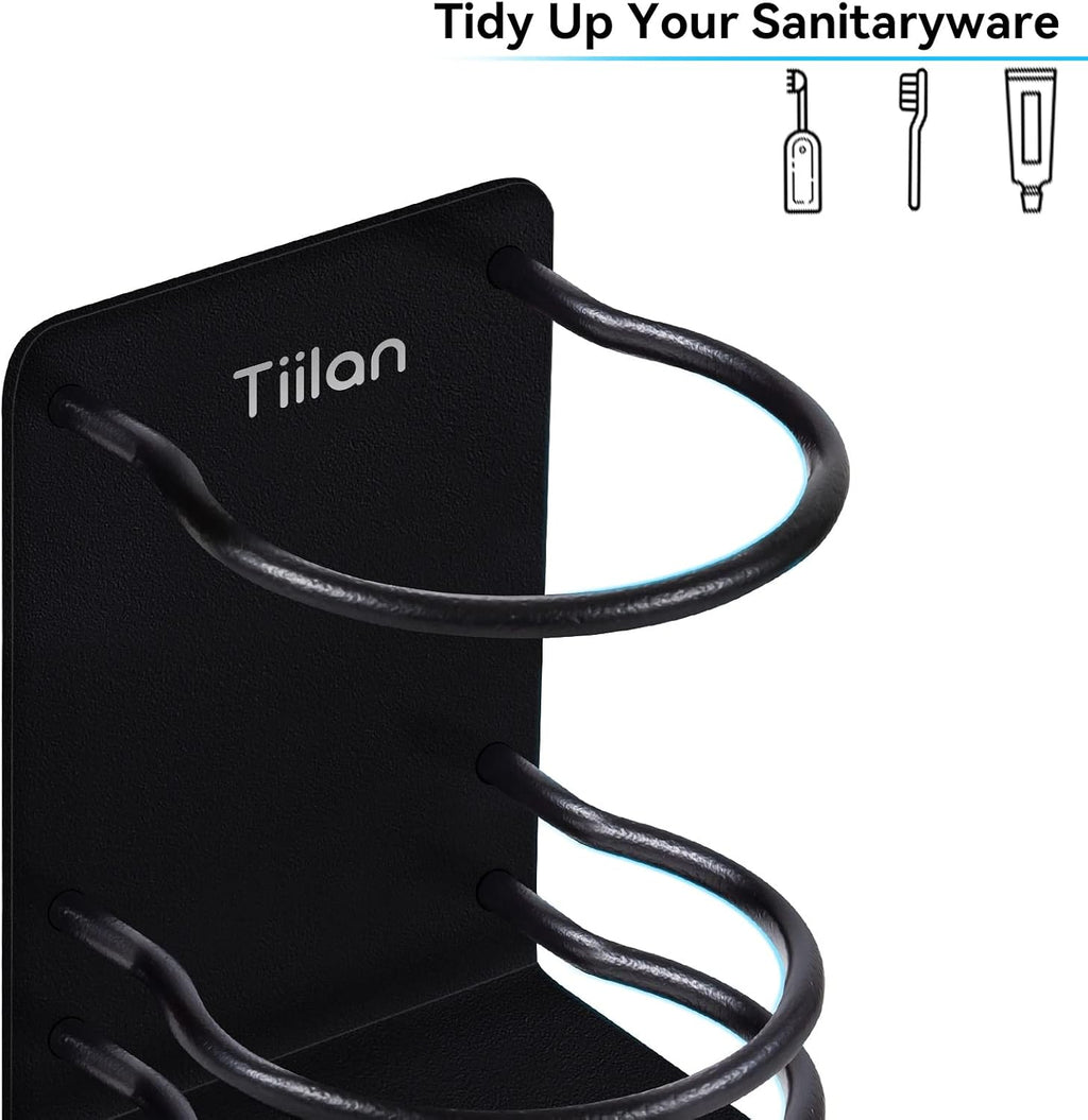 Toothbrush Holder Wall Mounted, Bathroom Storage Stand for Razor, Toothpaste - Self Adhesive, Stainless Steel, Black