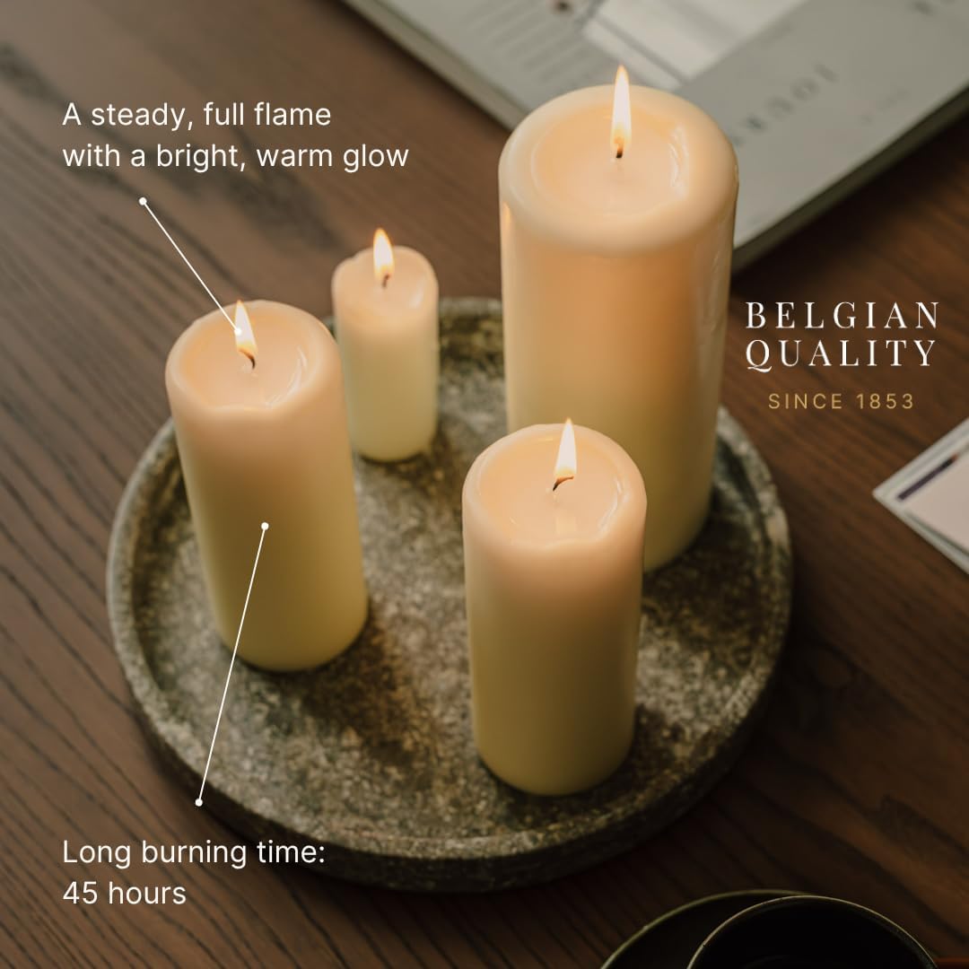 Spaas Tray of 9 Unscented Pillar Candles, Paraffin Wax White, D 60 mm x H 150 mm