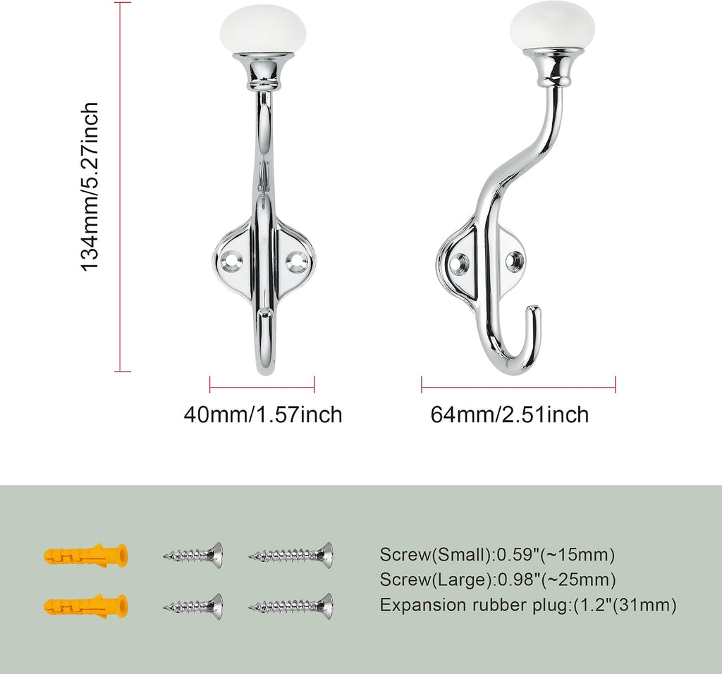 TUNNY Coat Hooks - 5 Pack Polished Chrome Towel Hooks Robe Hooks Decorative Wall Hooks for Bathroom Bedroom Kitchen Towel Robe Clothes Cabinet Closet Bathroom Hardware