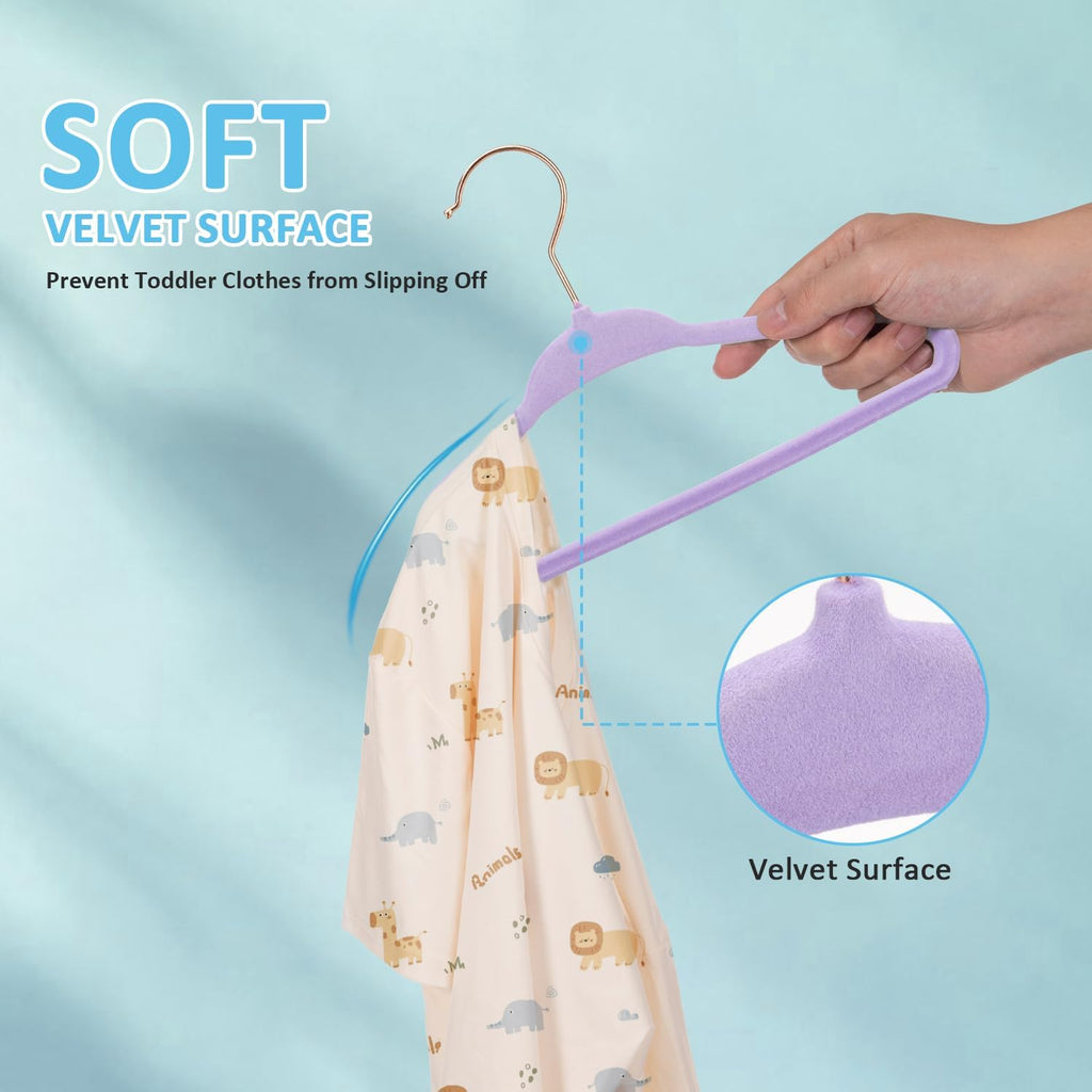Tonswachic Baby Velvet Clothes Hanger,Infant Felt Hanger,11",Purple,30 Pack