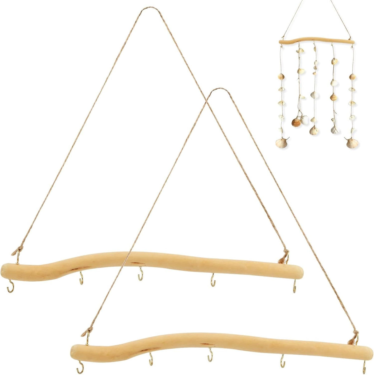 2 Pack 15" Natural Driftwood Wall Hooks, Farmhouse Jewelry Organizer