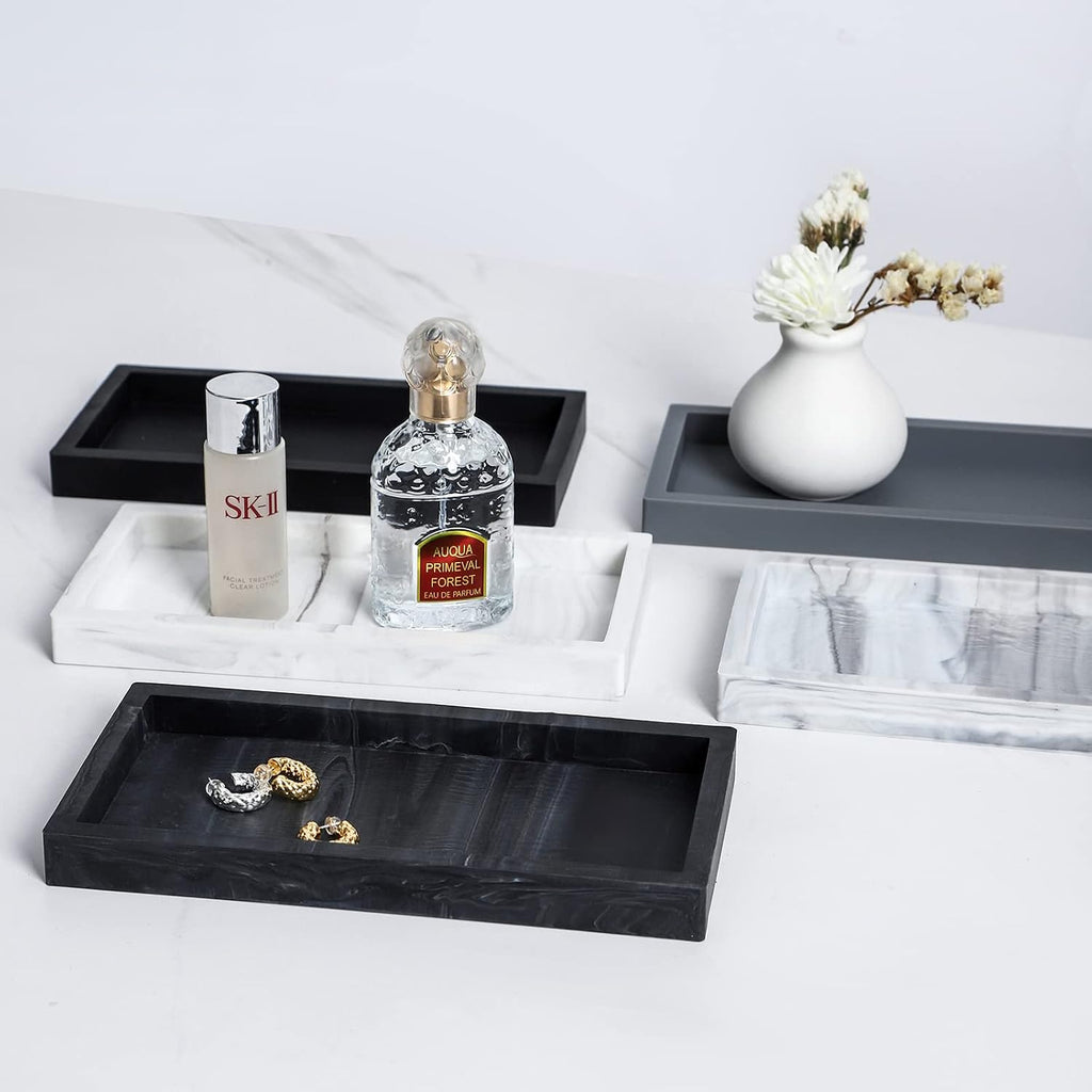 Silicone Bathroom Vanity Tray Dish Soap Holder Sink Organizer, Marble Grey