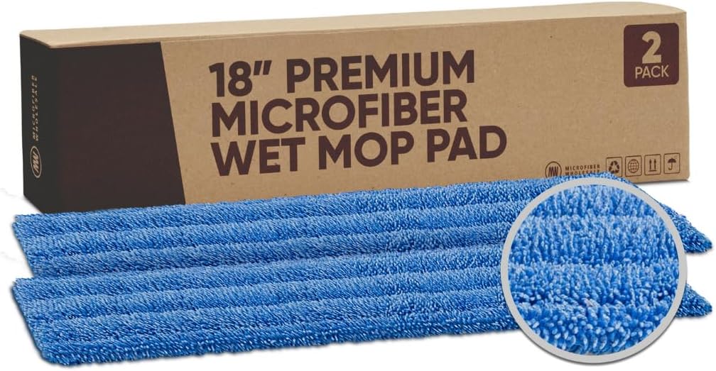 Microfiber Wholesale 18" Absorbent Microfiber Wet Mop Pad - Reusable, Machine Washable, Refills (2 Pack)